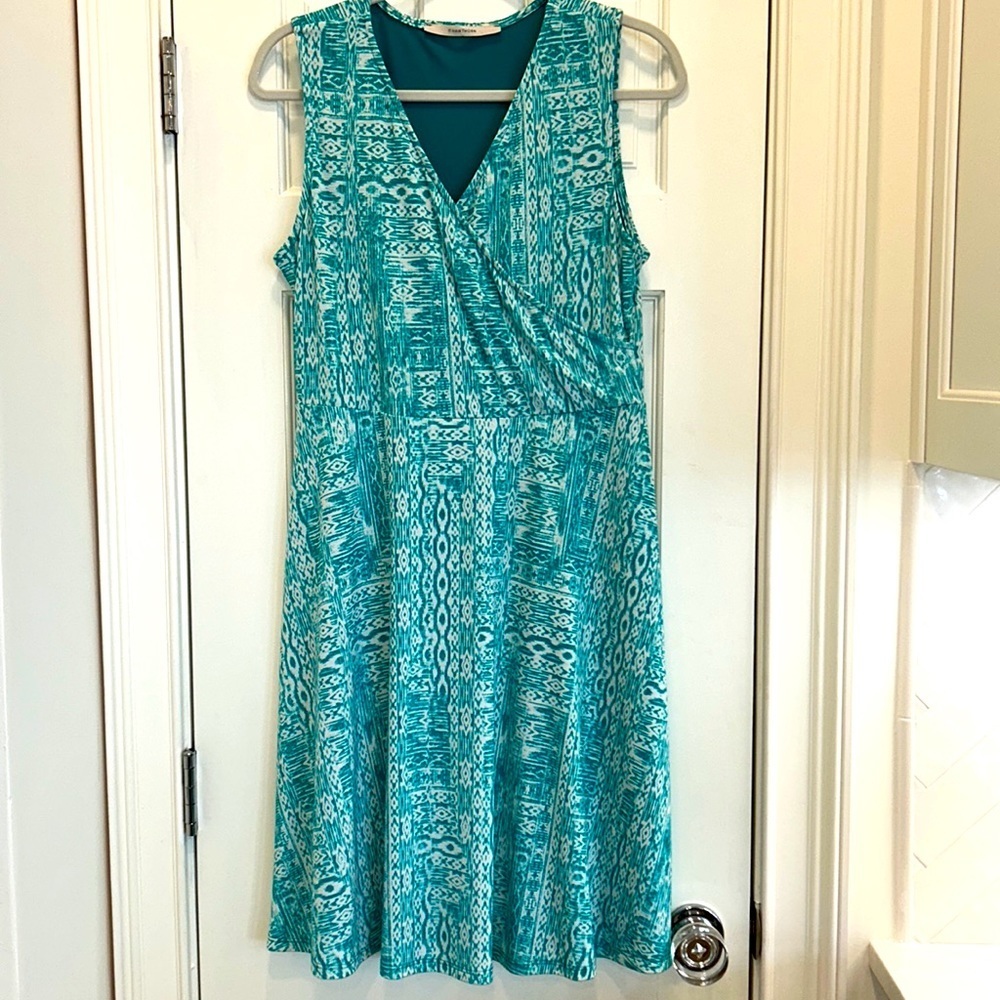 41 Hawthorn Teal Green and White Western Print Work or Casual Dress sz.L
